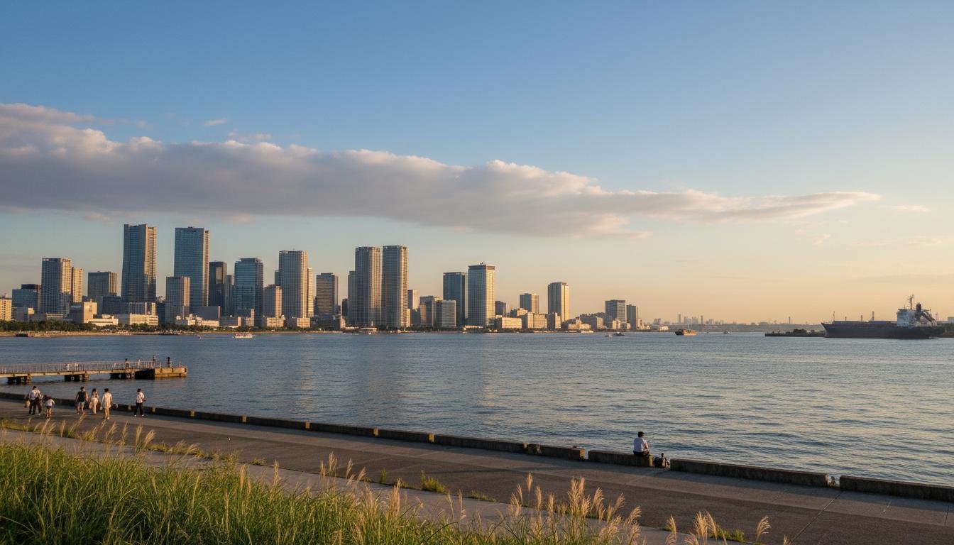 Tokyo Bay shoreline in summer afternoon light